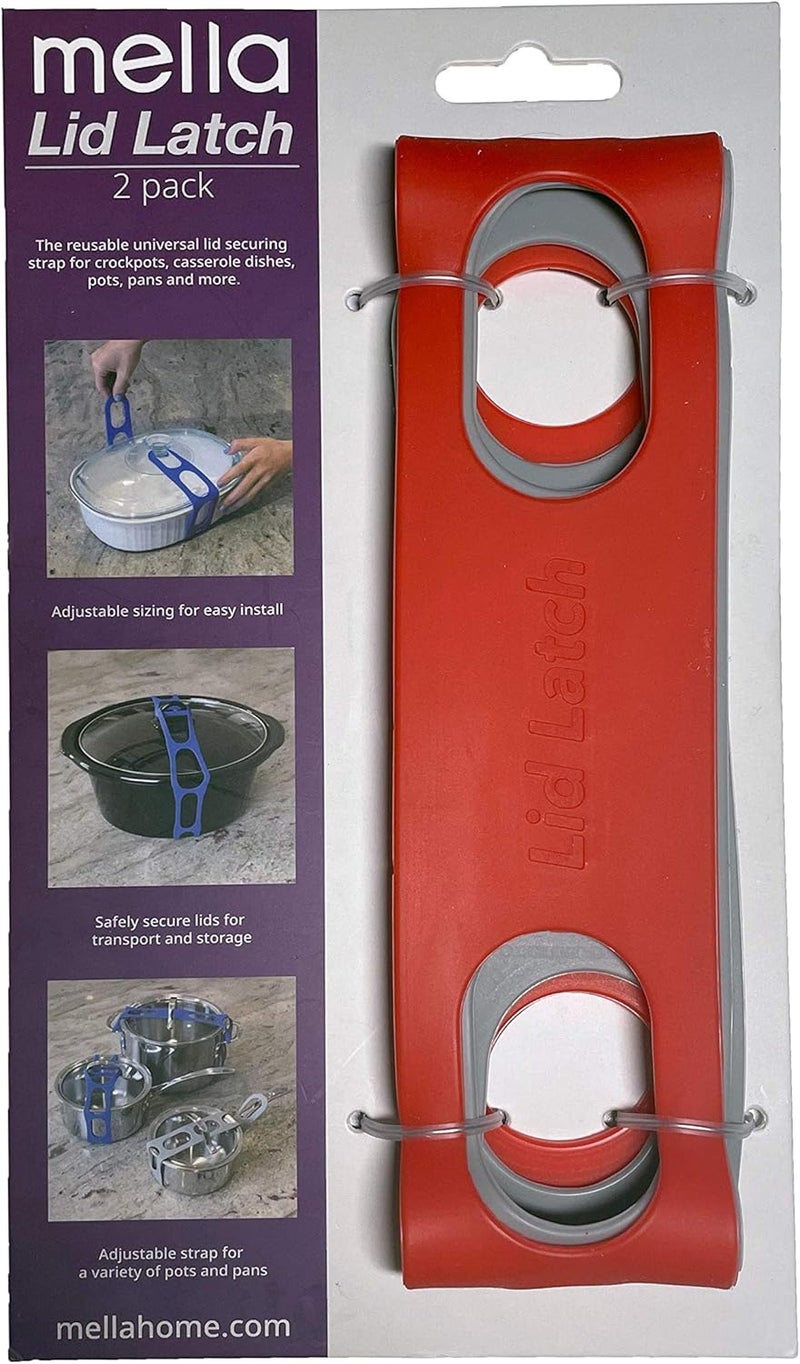 mella Lid Latch the reusable universal lid securing strap for crockpots, casserole dishes, pots, pans and more. Make it easy to transport your favorite dishes with one simple strap. (Polybag Red/Grey) - Image 5